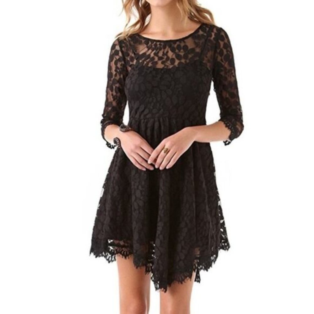 Free people Black Mini Lace Dress Anthro Cocktail Party Size 2 - Picture 4 of 7